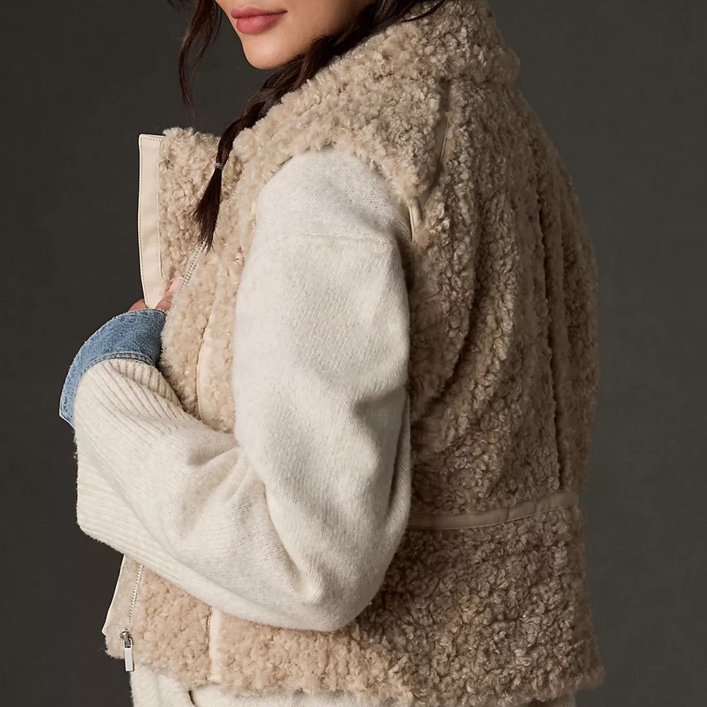 Anthropologie Cream and Tan Teddy Vest - Women’s Small